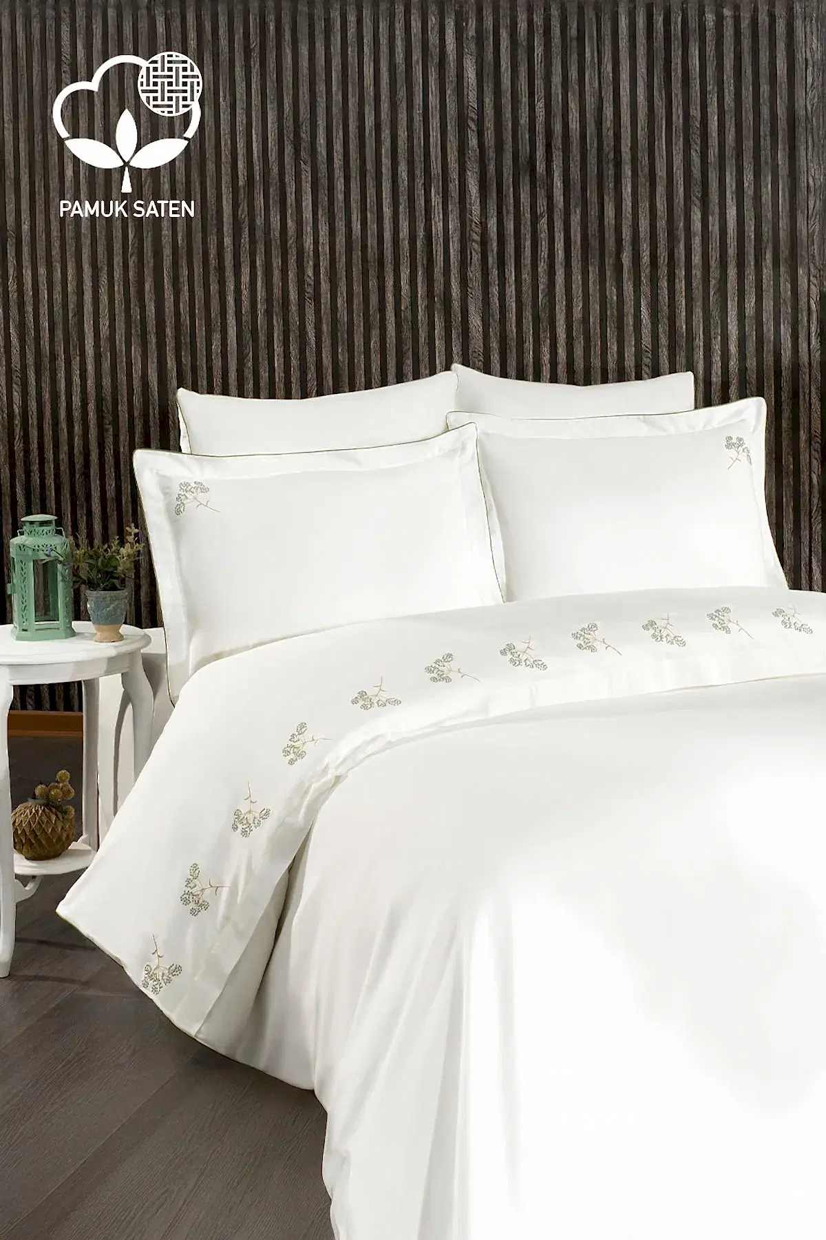 Sementa Çiçek Nakışlı Pamuk Saten King Size 6 Parça Nevresim Takımı - Nazik Home - Yuvama Değer!