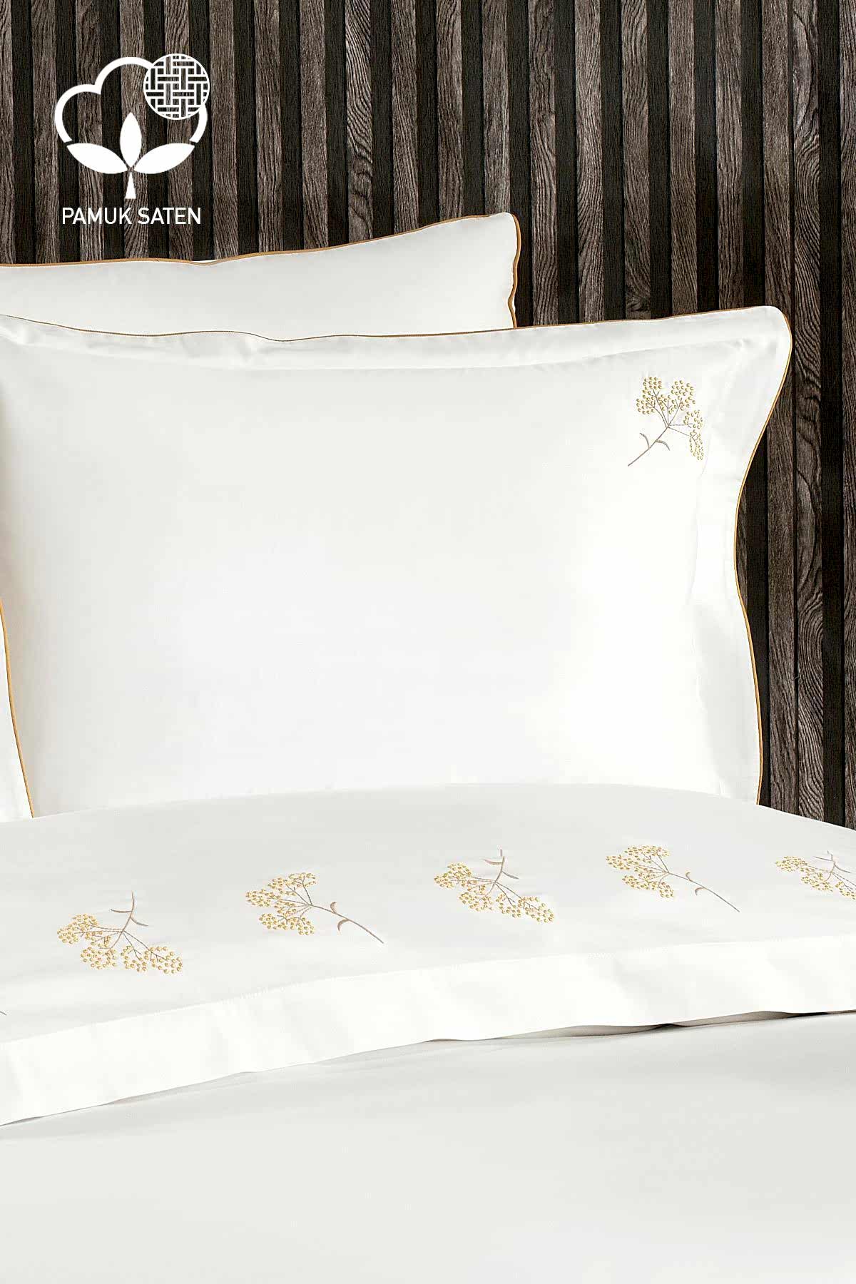 Sementa Çiçek Nakışlı Pamuk Saten Süper King Size 6 Parça Nevresim Takımı - Nazik Home - Yuvama Değer!