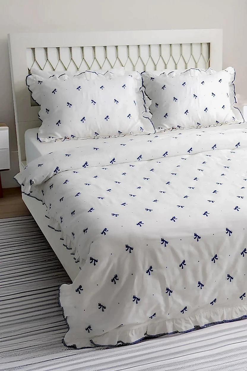 Serena Fiyonk Nakışlı Pamuk Saten Çift Kişilik 6 Parça Nevresim Takımı