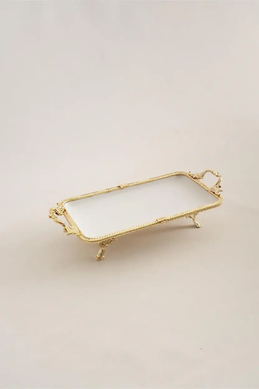 Sierra Altın Detaylı Kulplu Porselen Sunumluk Dikdörtgen (30 x 14 cm) - Nazik Home - Yuvama Değer!