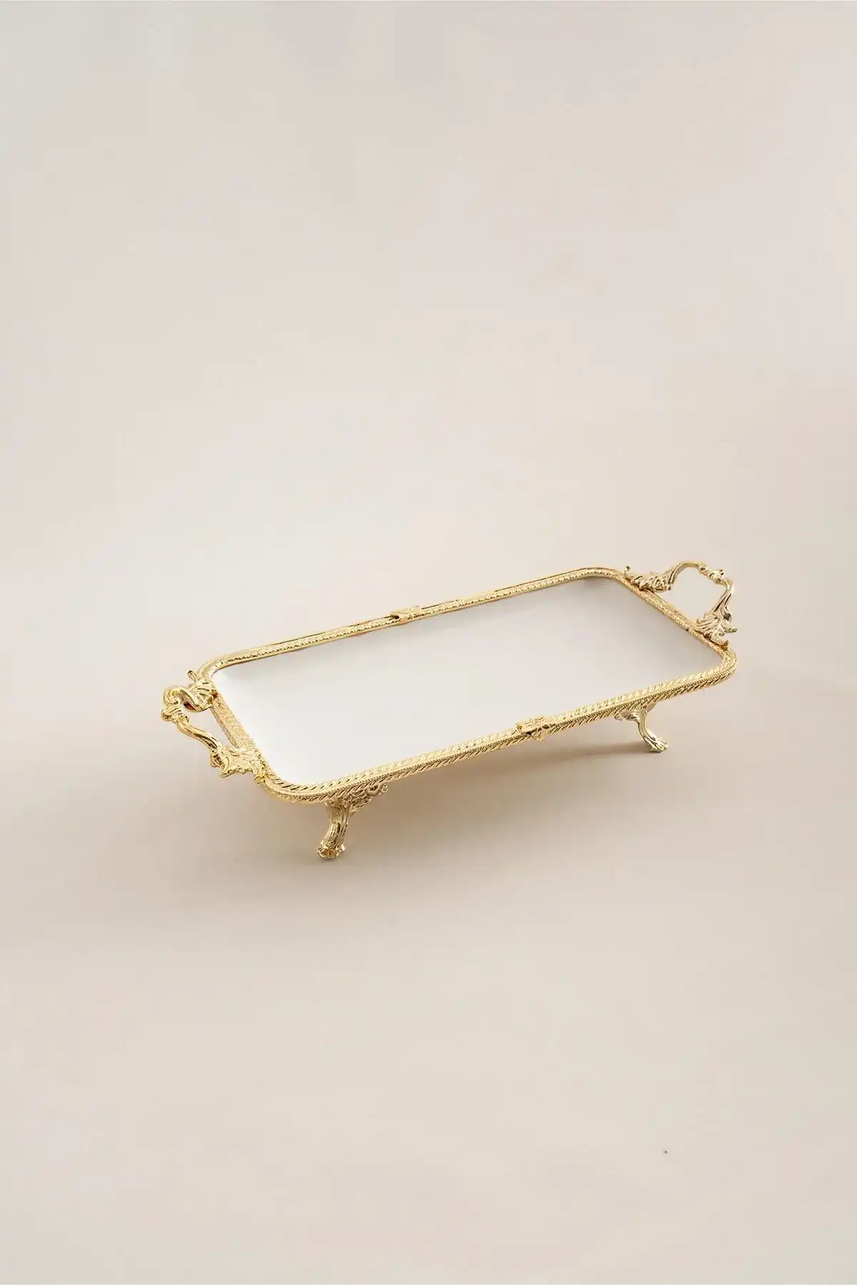 Sierra Altın Detaylı Kulplu Porselen Sunumluk Dikdörtgen (30 x 14 cm) - Nazik Home - Yuvama Değer!