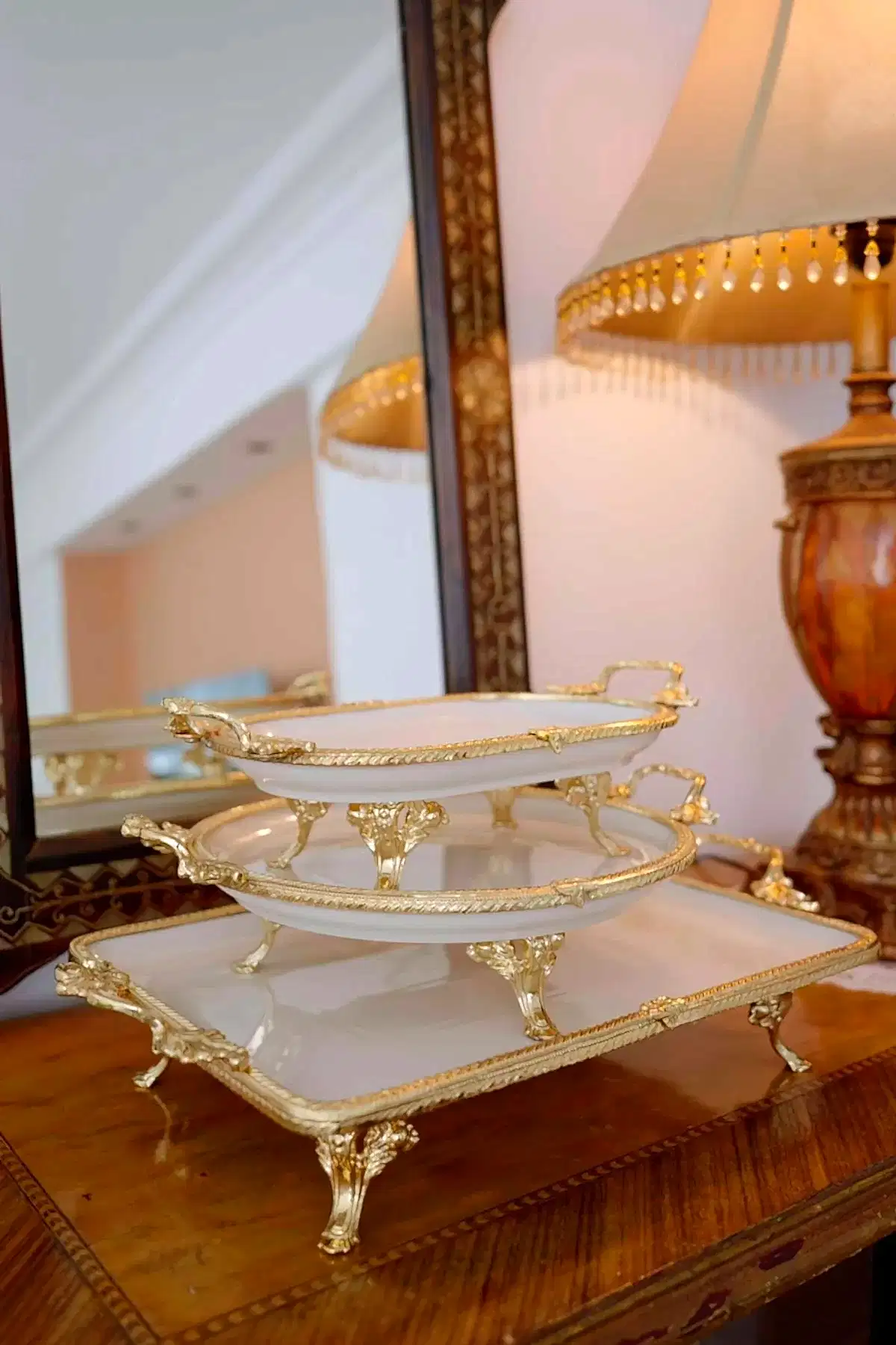 Sierra Altın Detaylı Kulplu Porselen Sunumluk Dikdörtgen (30 x 14 cm) - Nazik Home - Yuvama Değer!