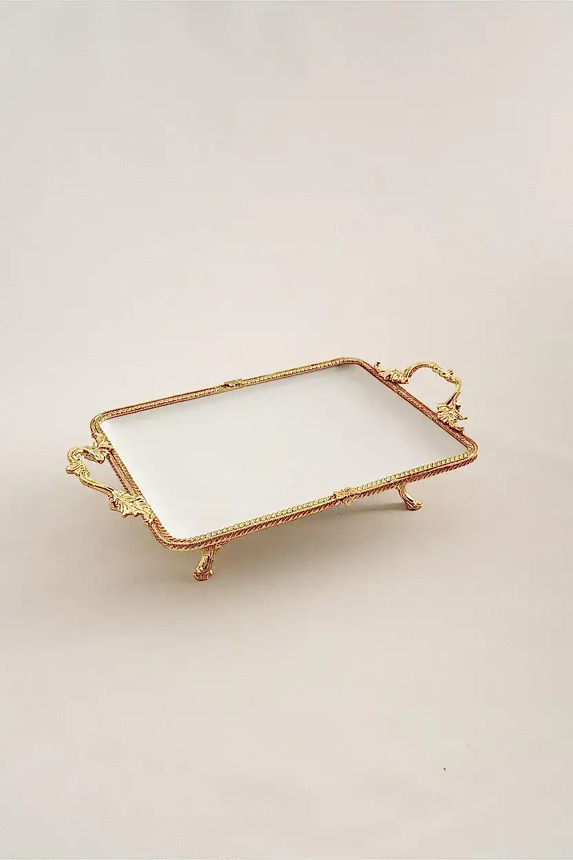 Sierra Altın Detaylı Kulplu Porselen Sunumluk Dikdörtgen (30 x 22 cm) - Nazik Home - Yuvama Değer!