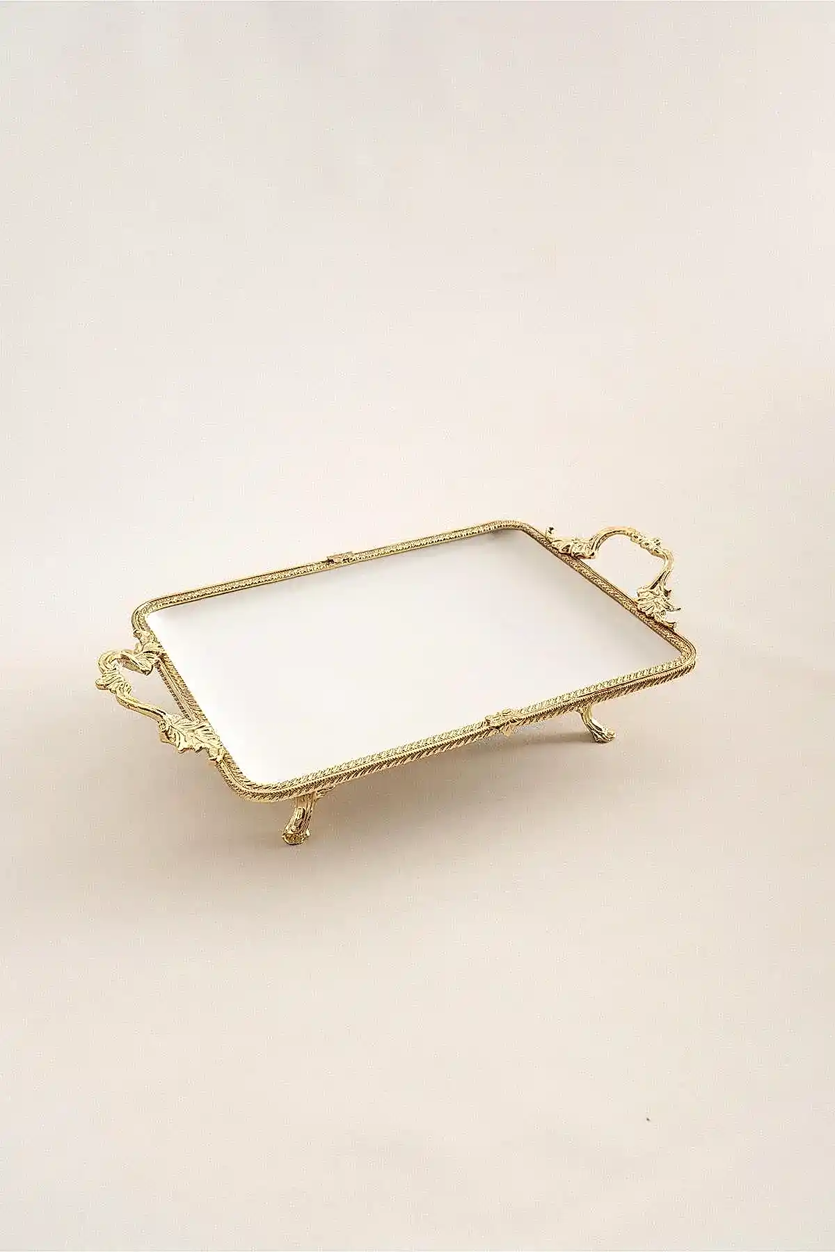 Sierra Altın Detaylı Kulplu Porselen Sunumluk Dikdörtgen (30 x 22 cm) - Nazik Home - Yuvama Değer!