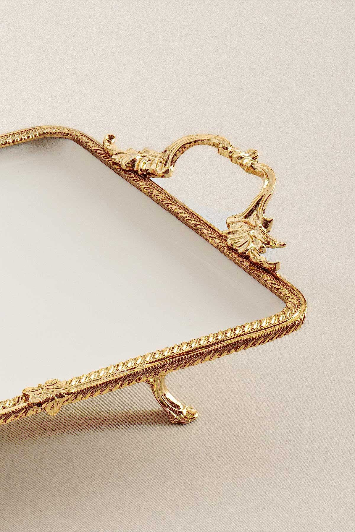 Sierra Altın Detaylı Kulplu Porselen Sunumluk Dikdörtgen (30 x 22 cm) - Nazik Home - Yuvama Değer!