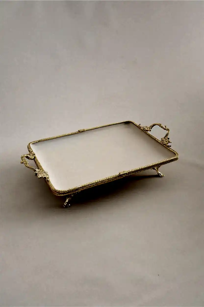Sierra Altın Detaylı Kulplu Porselen Sunumluk Dikdörtgen (35 x 26 cm) - Nazik Home - Yuvama Değer!