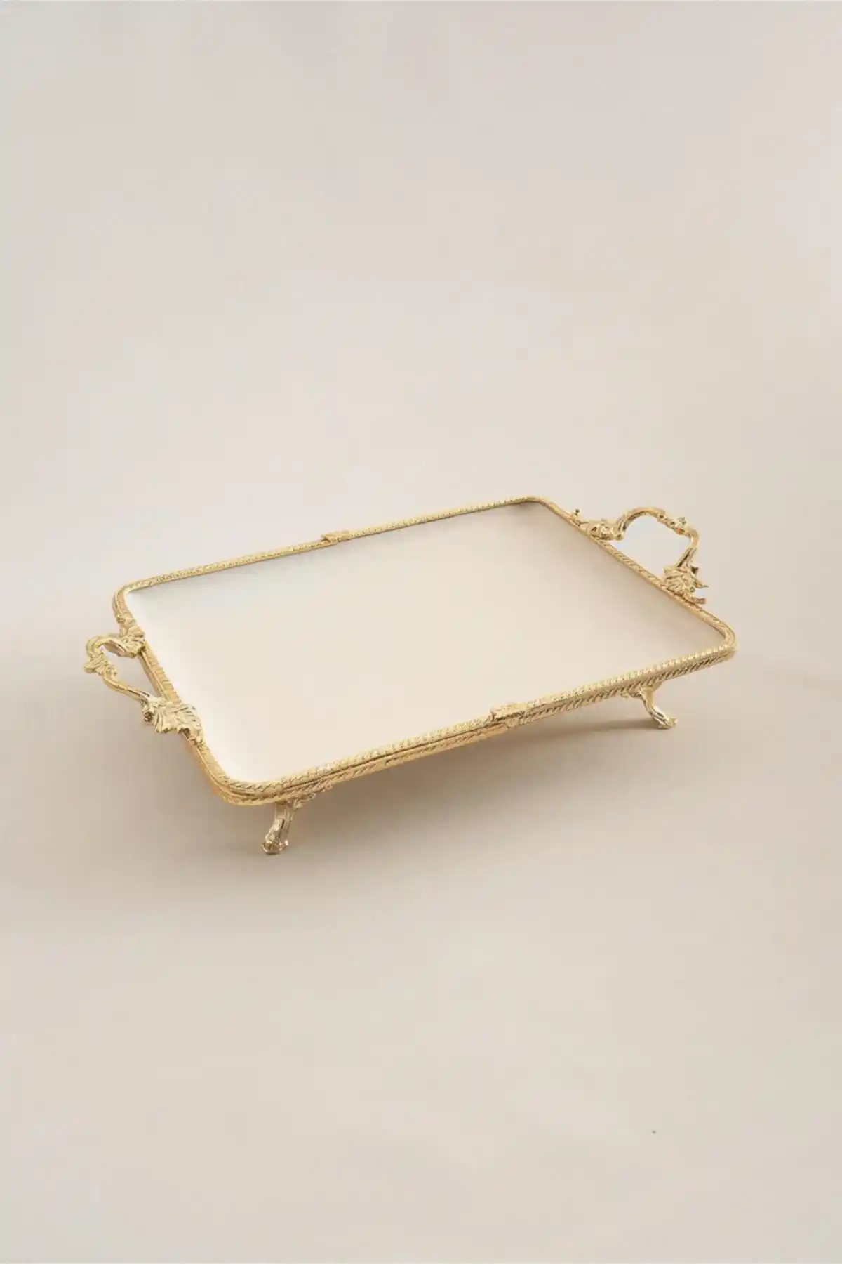 Sierra Altın Detaylı Kulplu Porselen Sunumluk Dikdörtgen (35 x 26 cm) - Nazik Home - Yuvama Değer!