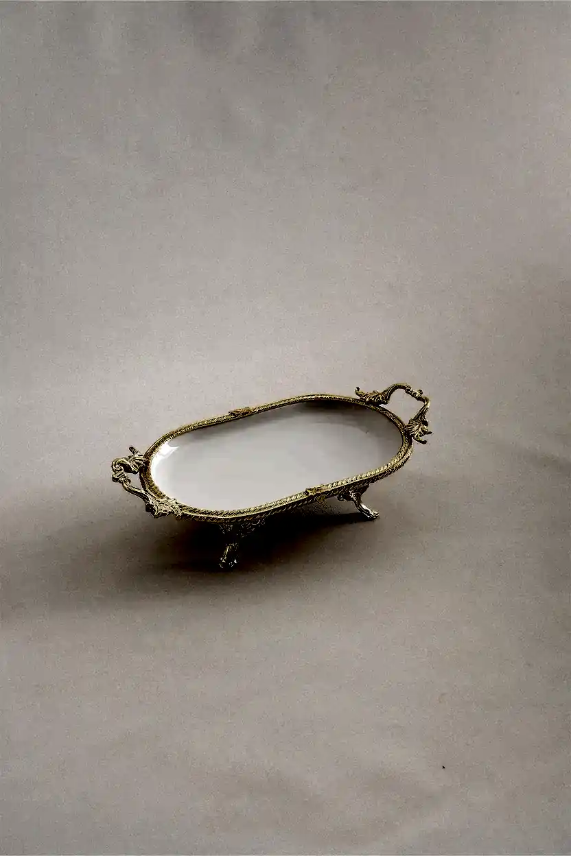 Sierra Altın Detaylı Kulplu Porselen Sunumluk Oval (25 x 15 cm) - Nazik Home - Yuvama Değer!