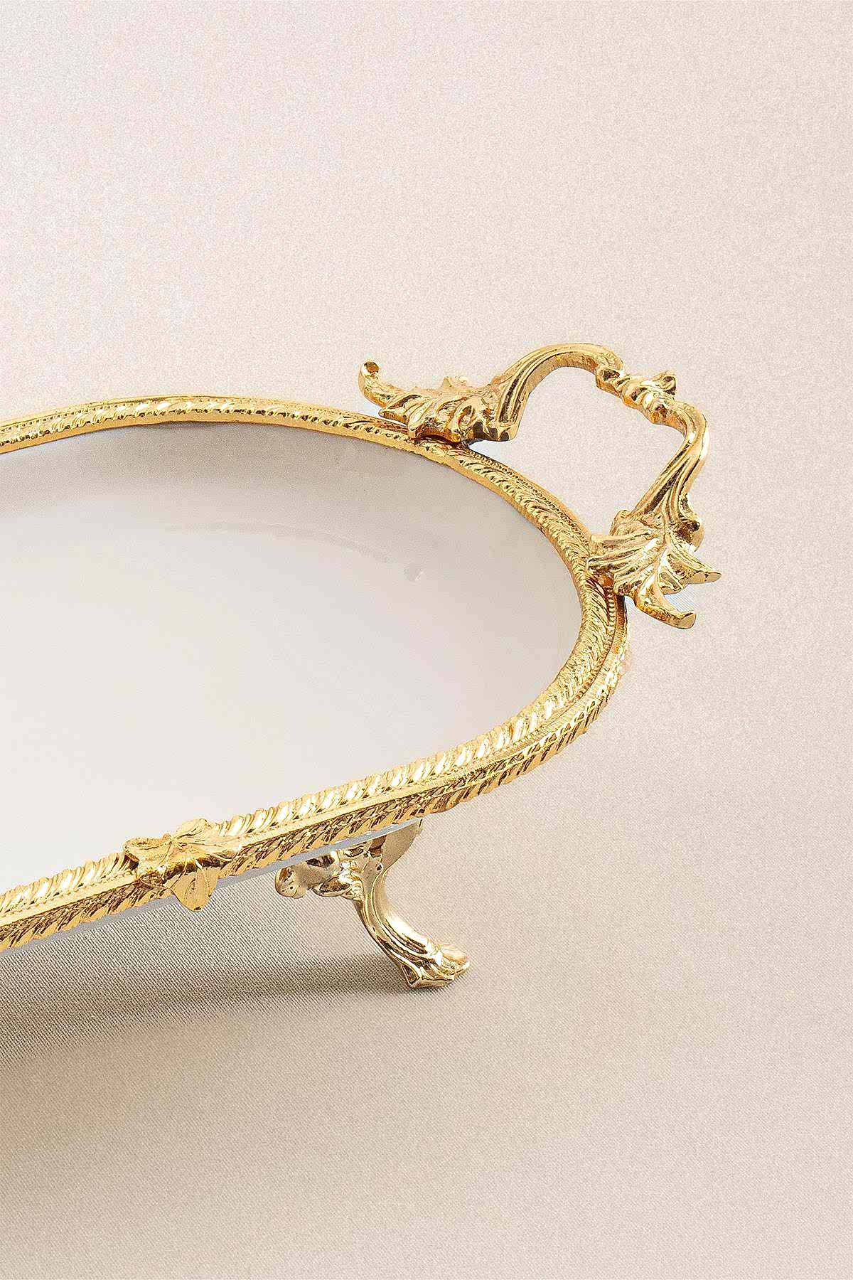 Sierra Altın Detaylı Kulplu Porselen Sunumluk Oval (25 x 15 cm) - Nazik Home - Yuvama Değer!