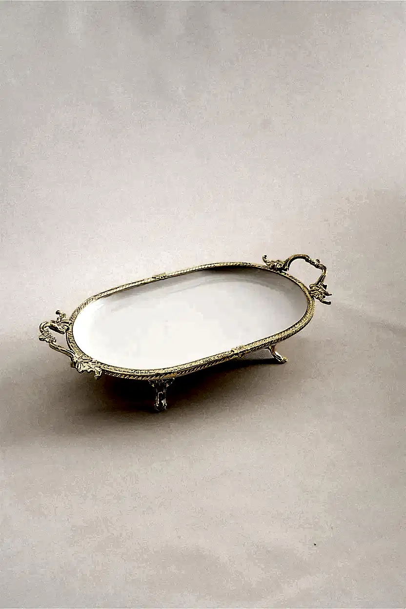 Sierra Altın Detaylı Kulplu Porselen Sunumluk Oval (33 x 21 cm) - Nazik Home - Yuvama Değer!