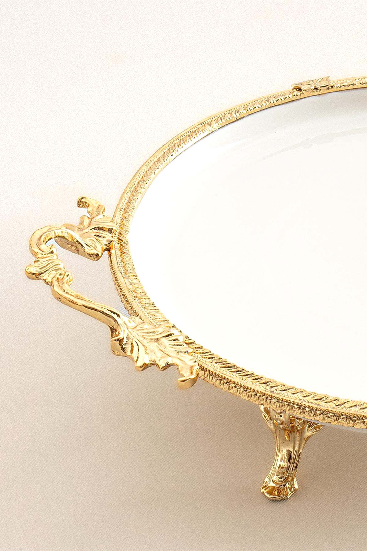 Sierra Altın Detaylı Kulplu Porselen Sunumluk Yuvarlak (29 cm) - Nazik Home - Yuvama Değer!