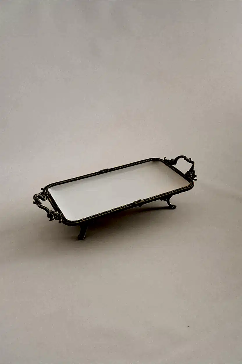 Sierra Eskitme Detaylı Kulplu Porselen Sunumluk Dikdörtgen (30 x 14 cm) - Nazik Home - Yuvama Değer!