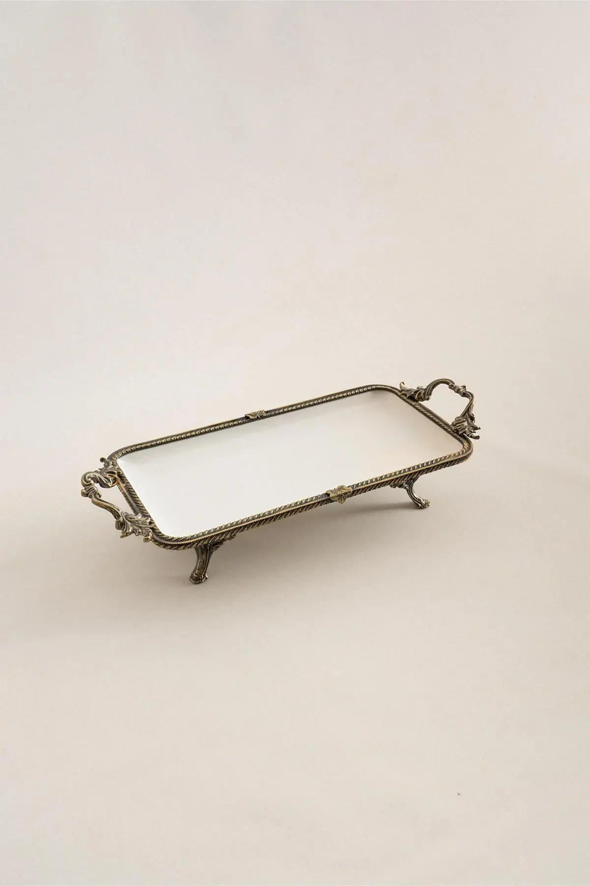 Sierra Eskitme Detaylı Kulplu Porselen Sunumluk Dikdörtgen (30 x 14 cm) - Nazik Home - Yuvama Değer!