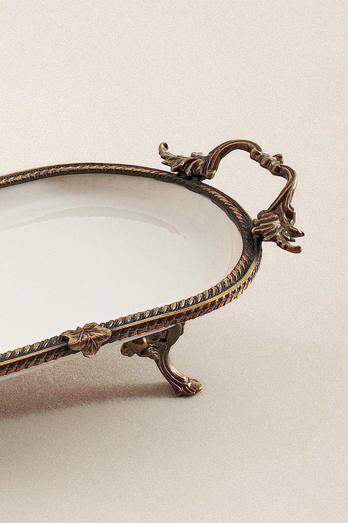 Sierra Eskitme Detaylı Kulplu Porselen Sunumluk Oval (25 x 15 cm) - Nazik Home - Yuvama Değer!