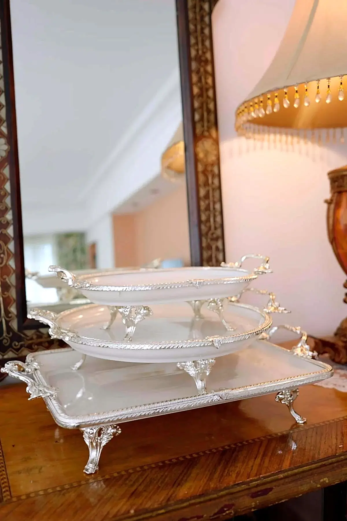 Sierra Gümüş Detaylı Kulplu Porselen Sunumluk Oval (30 x 16 cm) - Nazik Home - Yuvama Değer!