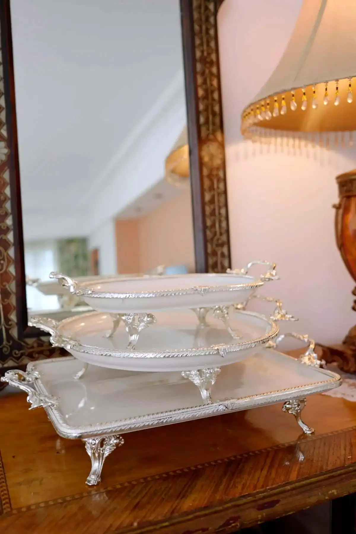 Sierra Gümüş Detaylı Kulplu Porselen Sunumluk Oval (33 x 21 cm) - Nazik Home - Yuvama Değer!