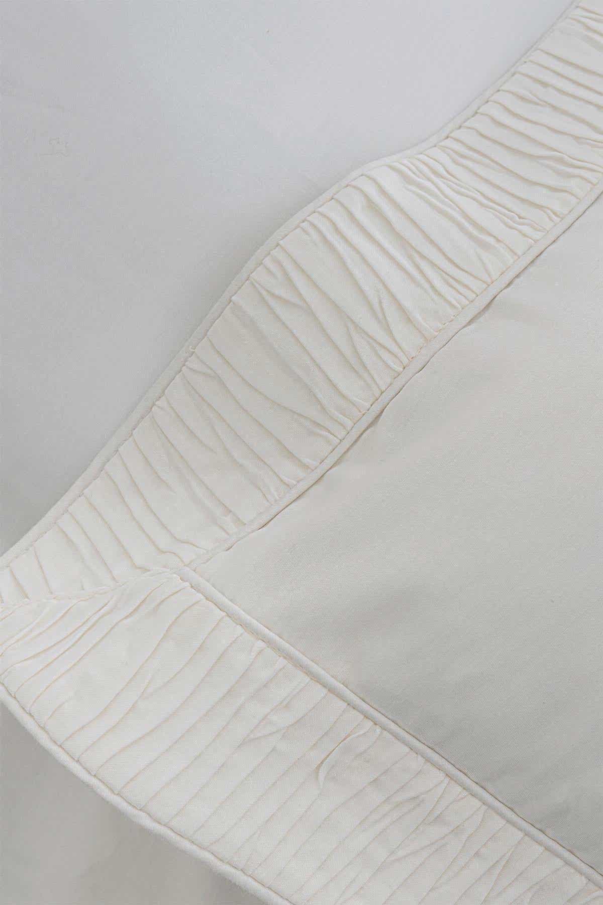 Terosa Plise Detaylı Pamuk Saten Süper King Size 6 Parça Nevresim Takımı