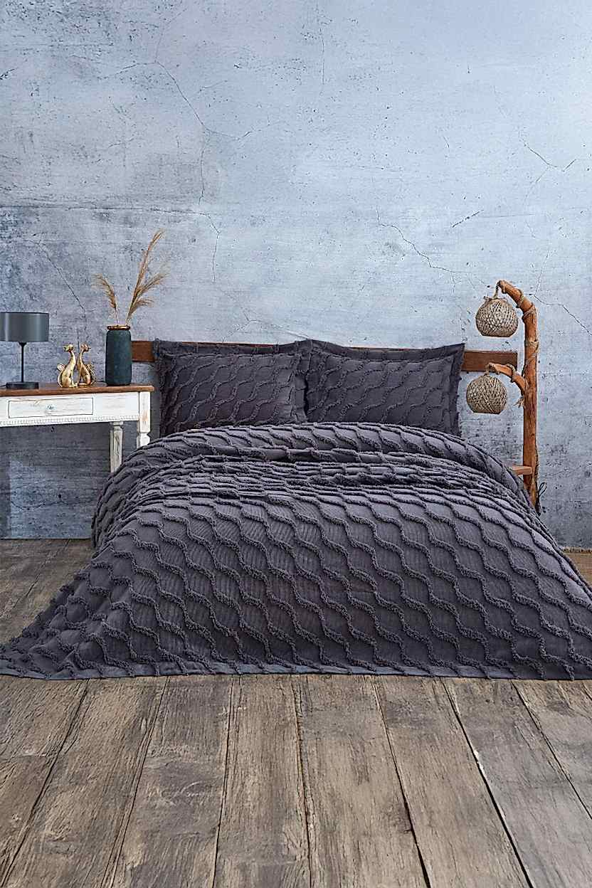 Terra Pelüş Keten Dokulu Çift Kişilik Yatak Örtüsü - Nazik Home - Yuvama Değer!