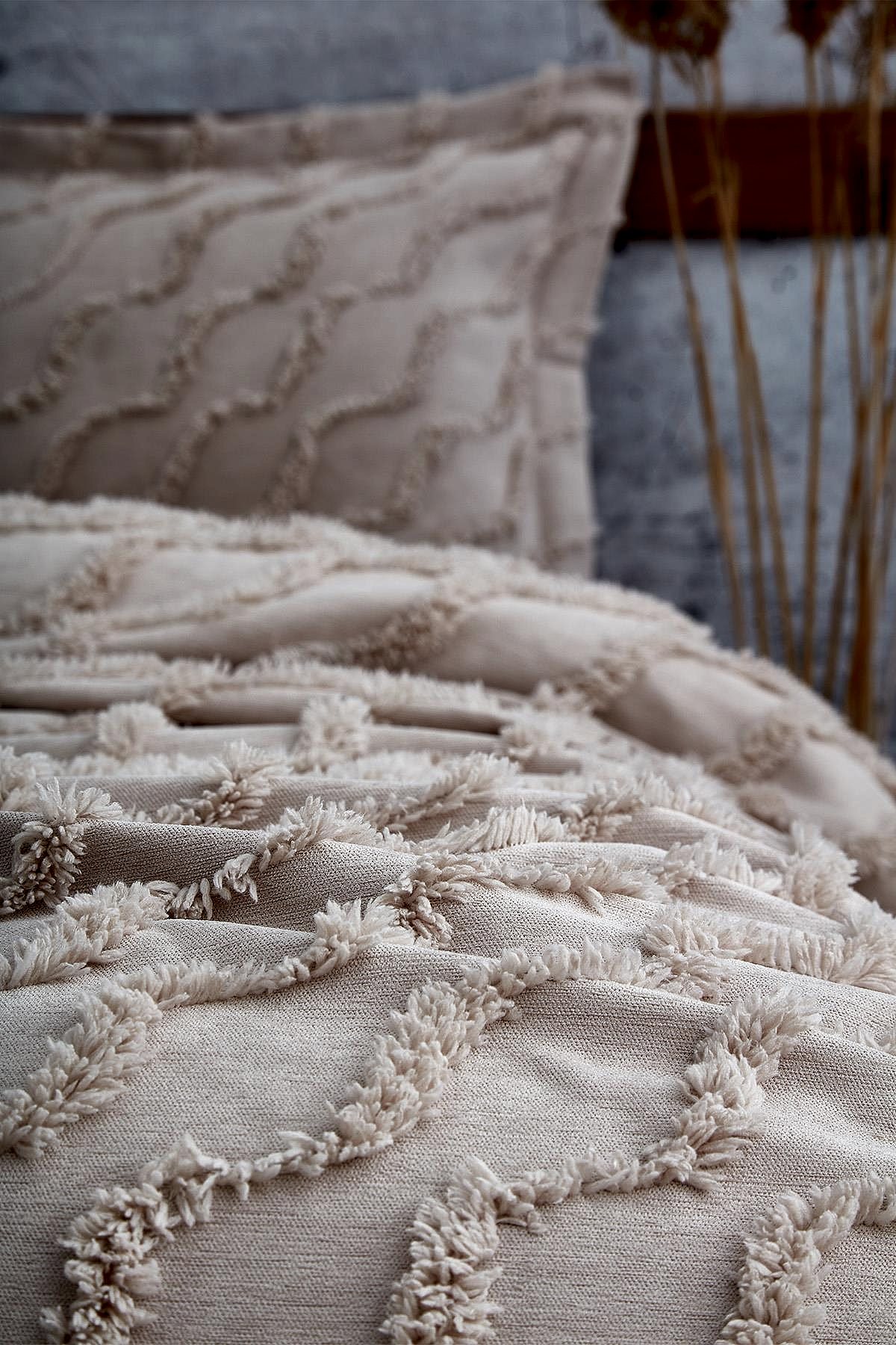 Terra Pelüş Keten Dokulu Çift Kişilik Yatak Örtüsü - Nazik Home - Yuvama Değer!