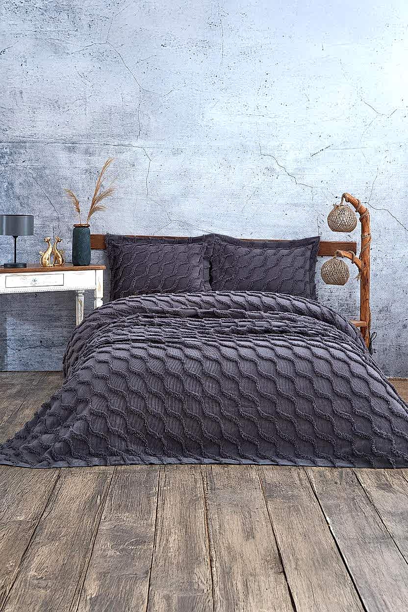 Terra Pelüş Keten Dokulu Tek Kişilik Yatak Örtüsü - Nazik Home - Yuvama Değer!