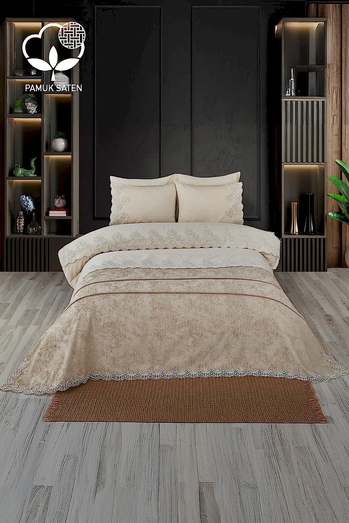 Tienda İşlemeli Çift Kişilik 7 Parça Nevresim + Pike Set - Nazik Home - Yuvama Değer!