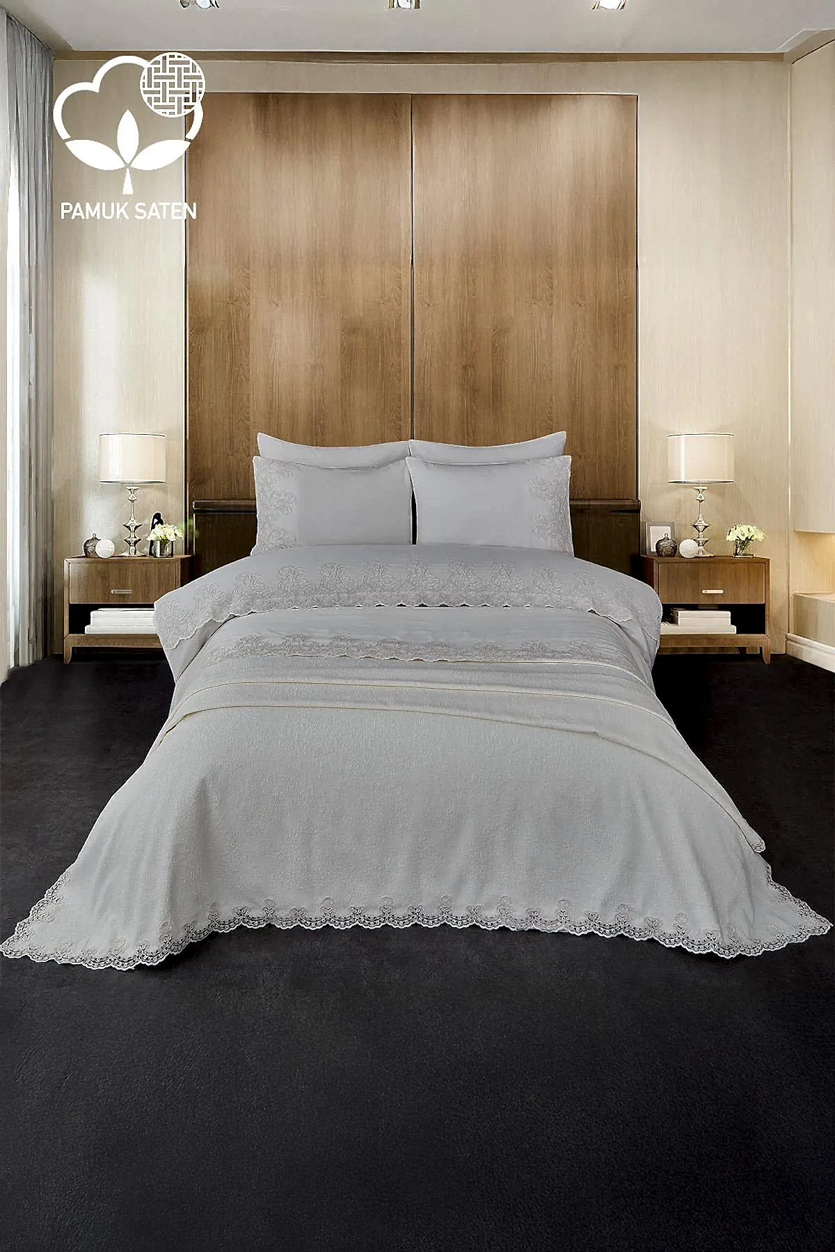 Tienda İşlemeli Çift Kişilik 7 Parça Nevresim + Pike Set - Nazik Home - Yuvama Değer!