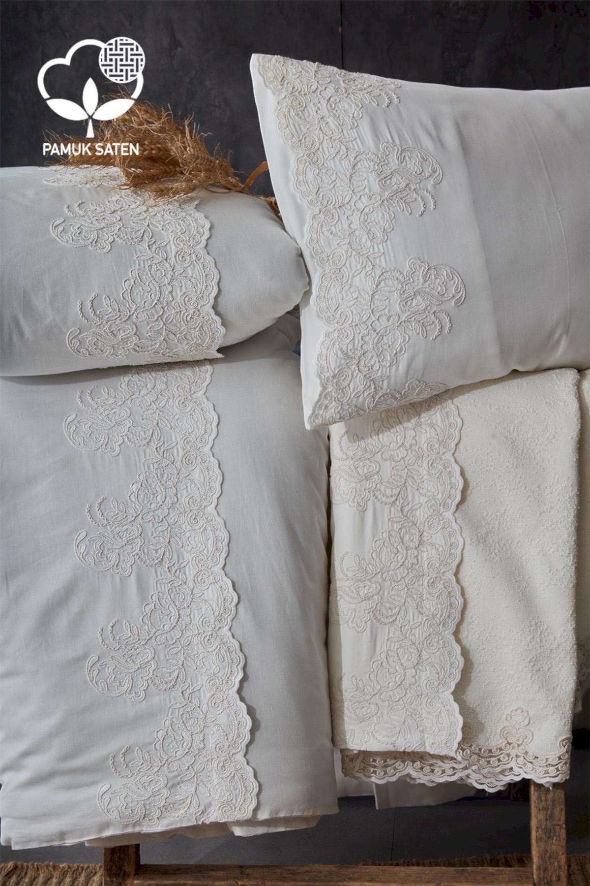 Tienda İşlemeli Çift Kişilik 7 Parça Nevresim + Pike Set - Nazik Home - Yuvama Değer!