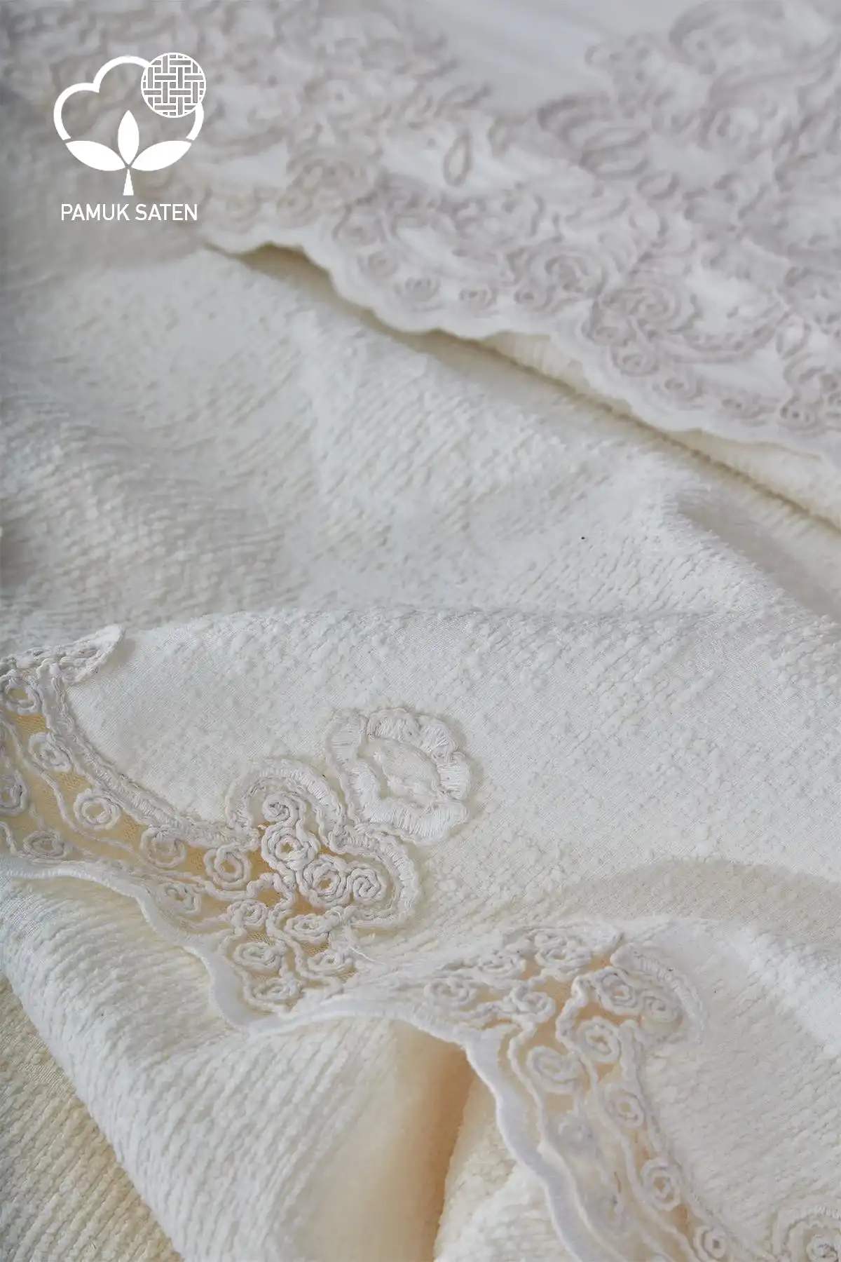 Tienda İşlemeli Çift Kişilik 7 Parça Nevresim + Pike Set - Nazik Home - Yuvama Değer!