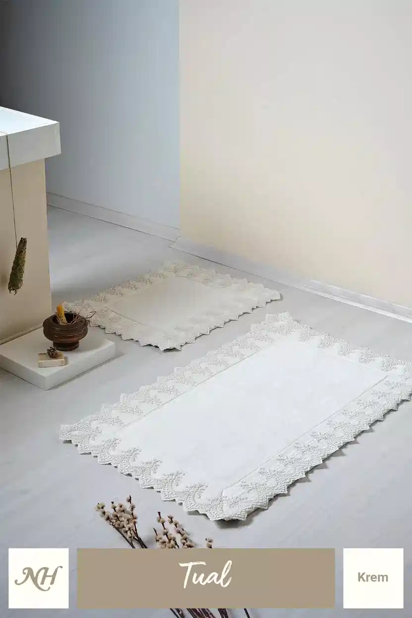 Tual İşlemeli 2'li Paspas Set (60 x 100 cm) - Nazik Home - Yuvama Değer!