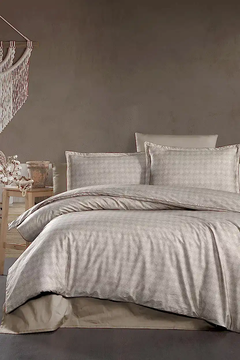 Tulip 300 TC Karo Desenli Süper King Size 6 Parça Nevresim Takımı - Nazik Home - Yuvama Değer!