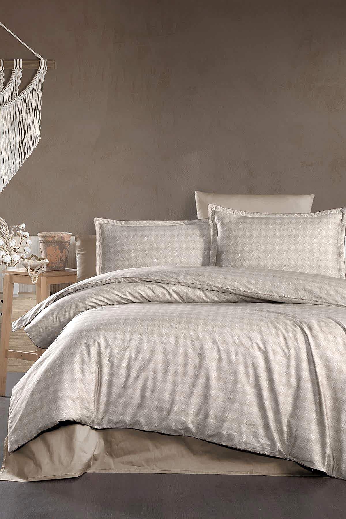 Tulip 300 TC Karo Desenli Süper King Size 6 Parça Nevresim Takımı - Nazik Home - Yuvama Değer!