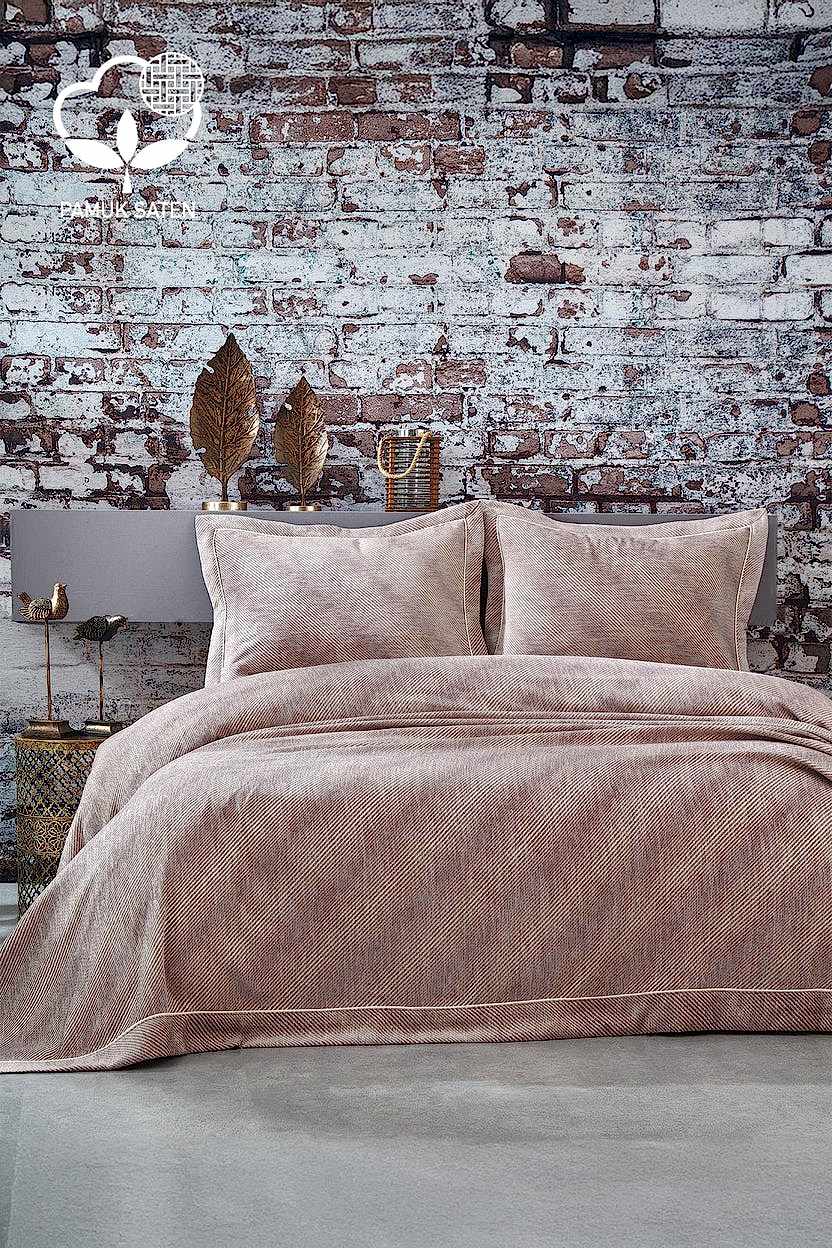 Volga Çizgili Pamuklu Çift Kişilik Yatak Örtüsü - Nazik Home - Yuvama Değer!