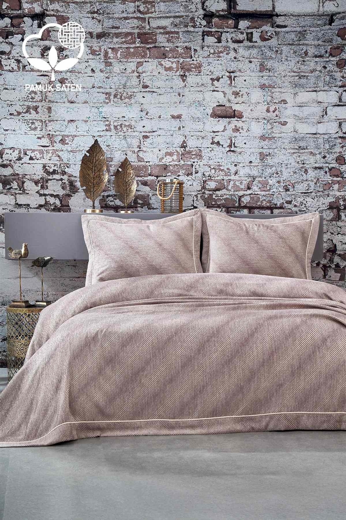 Volga Çizgili Pamuklu Çift Kişilik Yatak Örtüsü - Nazik Home - Yuvama Değer!