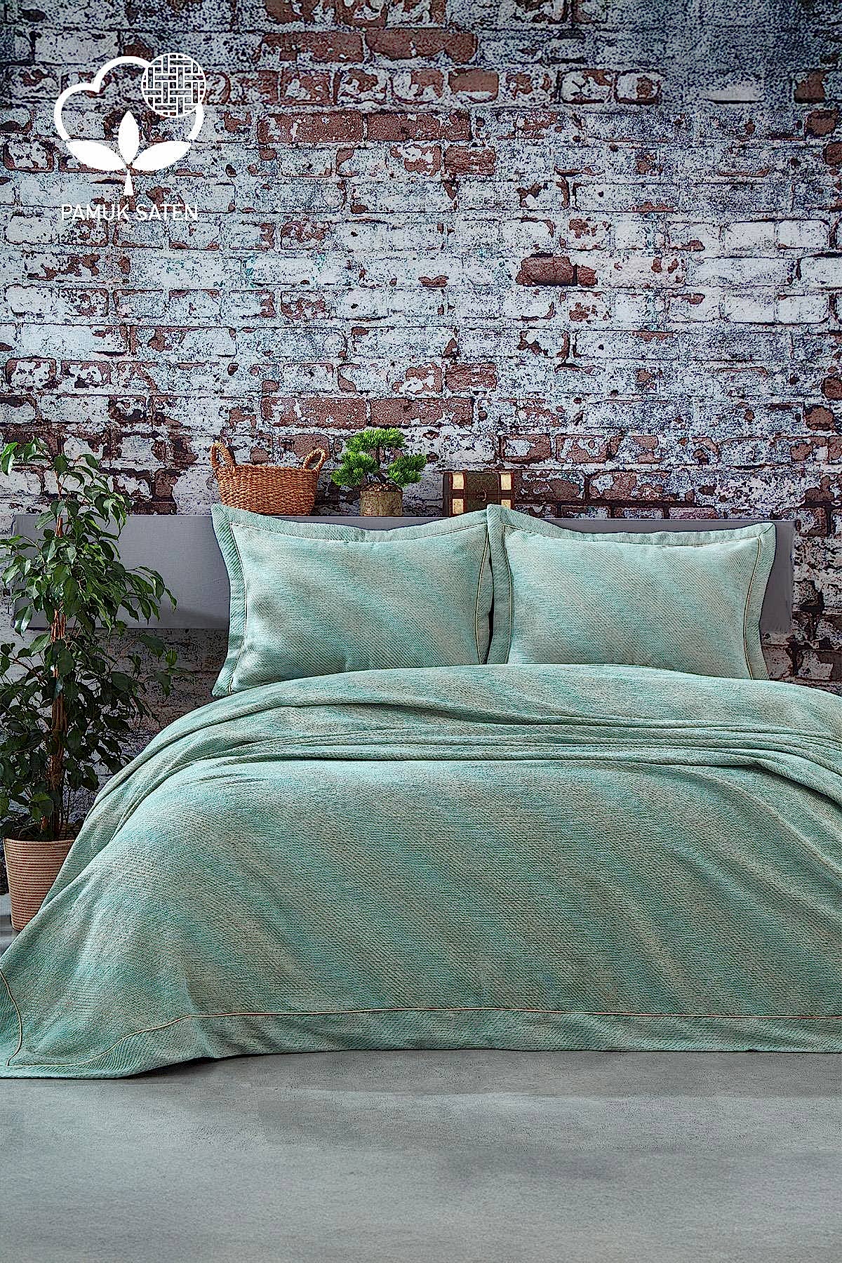 Volga Çizgili Pamuklu Çift Kişilik Yatak Örtüsü - Nazik Home - Yuvama Değer!