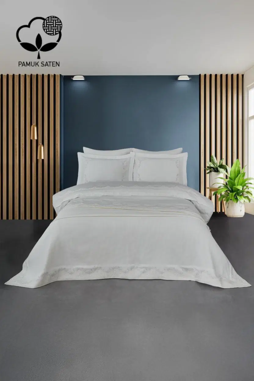 Yakut İşlemeli Çift Kişilik 7 Parça Nevresim + Pike Set - Nazik Home - Yuvama Değer!