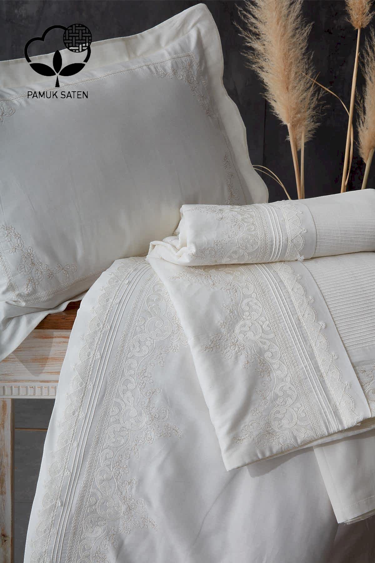 Yakut İşlemeli Çift Kişilik 7 Parça Nevresim + Pike Set - Nazik Home - Yuvama Değer!