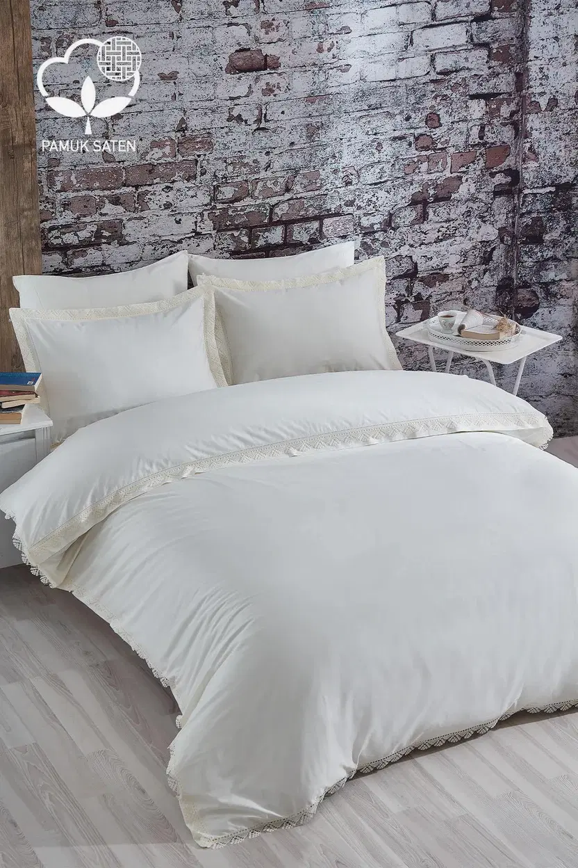 Zarif 300 TC Dantelli Pamuk Saten Süper King Size 6 Parça Nevresim Takımı - Nazik Home - Yuvama Değer!
