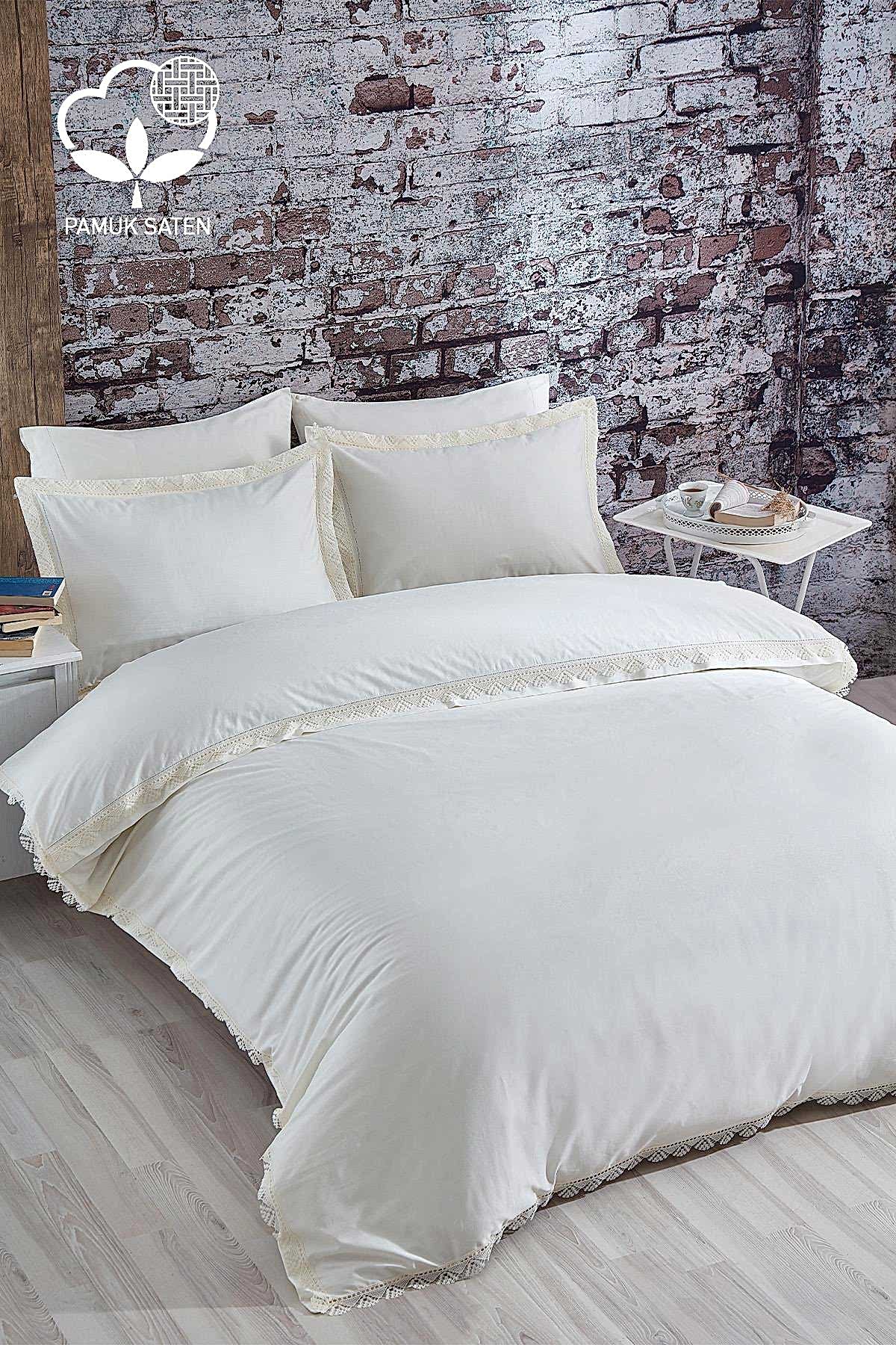 Zarif 300 TC Dantelli Pamuk Saten Süper King Size 6 Parça Nevresim Takımı - Nazik Home - Yuvama Değer!